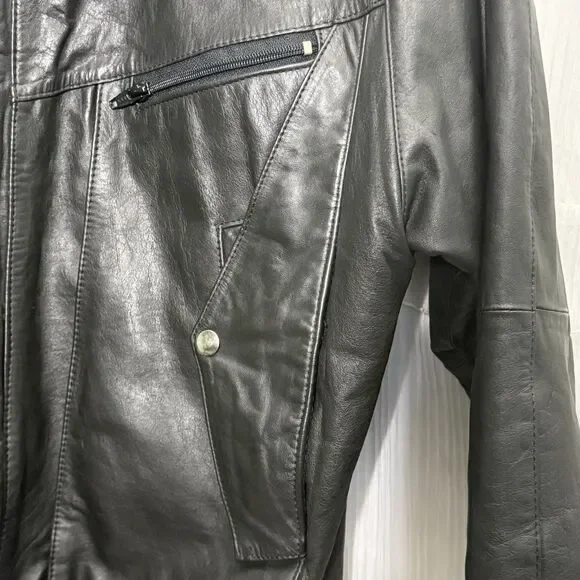 Clipper Mist By London Fog Black Leather Men’s Bomber Jacket Size M Aviator 90’s - Picture 4 of 10